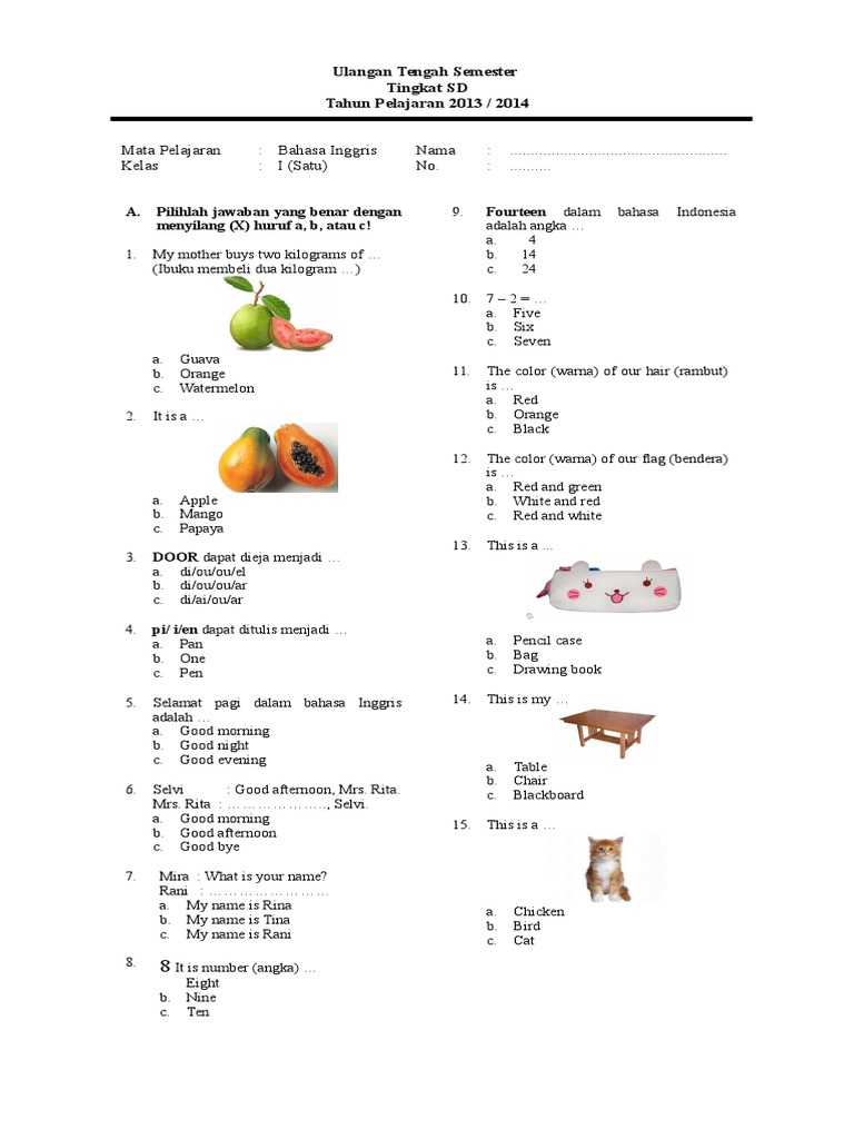 Latihan Soal Bahasa Inggris Kelas 3 Sd Latihan Soal Bahasa Inggris Kelas 3 Sd