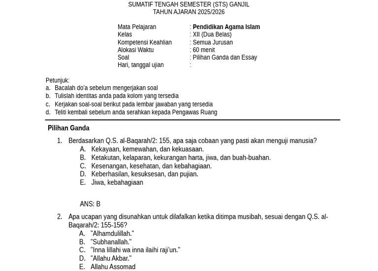 5 Rahasia Sukses Menjawab Soal Ujian Sekolah Agama Islam Kelas 12 yang Wajib Diketahui