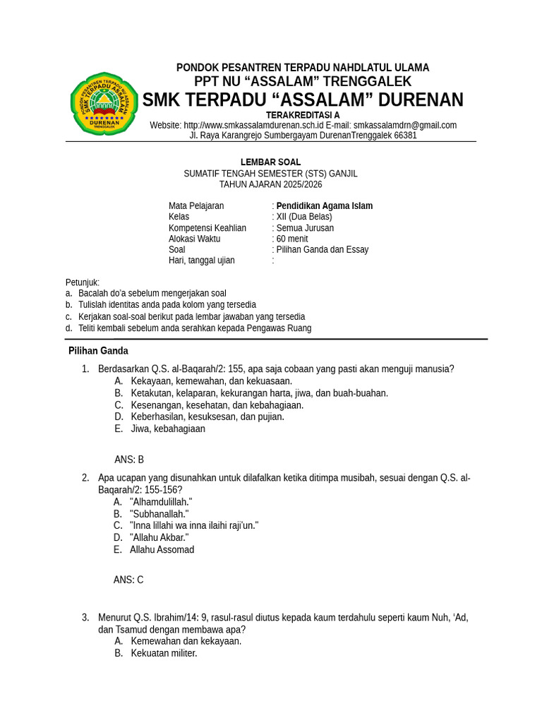 5 Rahasia Sukses Menjawab Soal Ujian Sekolah Agama Islam Kelas 12 yang Wajib Diketahui