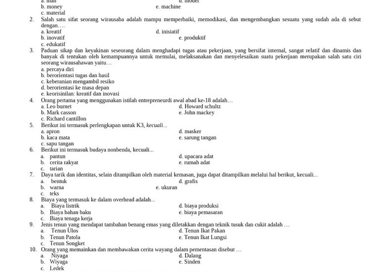 7 Contoh Soal Essay Prakarya Kelas 10 Semester 2 KD 3.7 yang Sering Keluar Saat Ujian 2026
