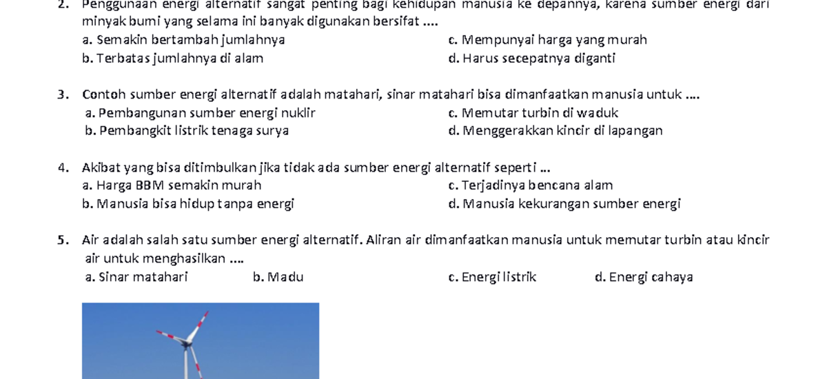 7 Contoh soal energi alternatif kelas 3 sd yang sering keluar saat ujian sekolah terbaru