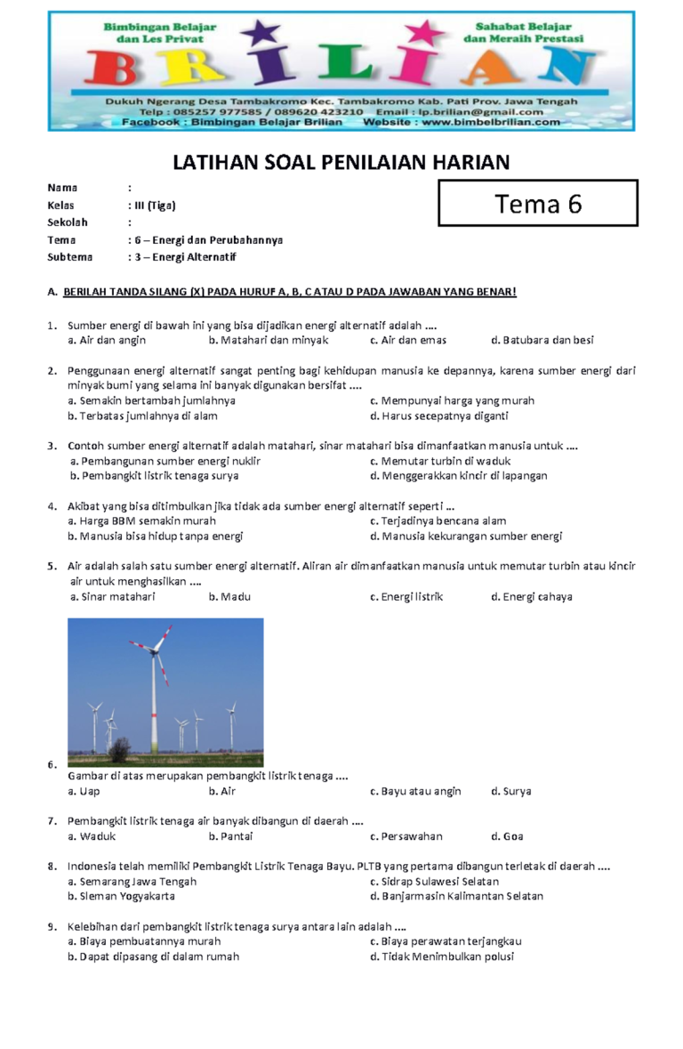 7 Contoh soal energi alternatif kelas 3 sd yang sering keluar saat ujian sekolah terbaru