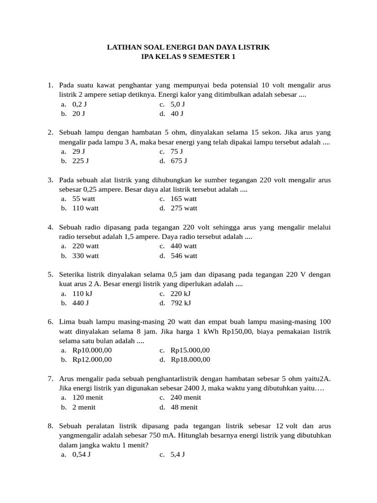 Latihan Soal Energi Dan Daya Listrik PDF Latihan Soal Energi Dan Daya Listrik PDF