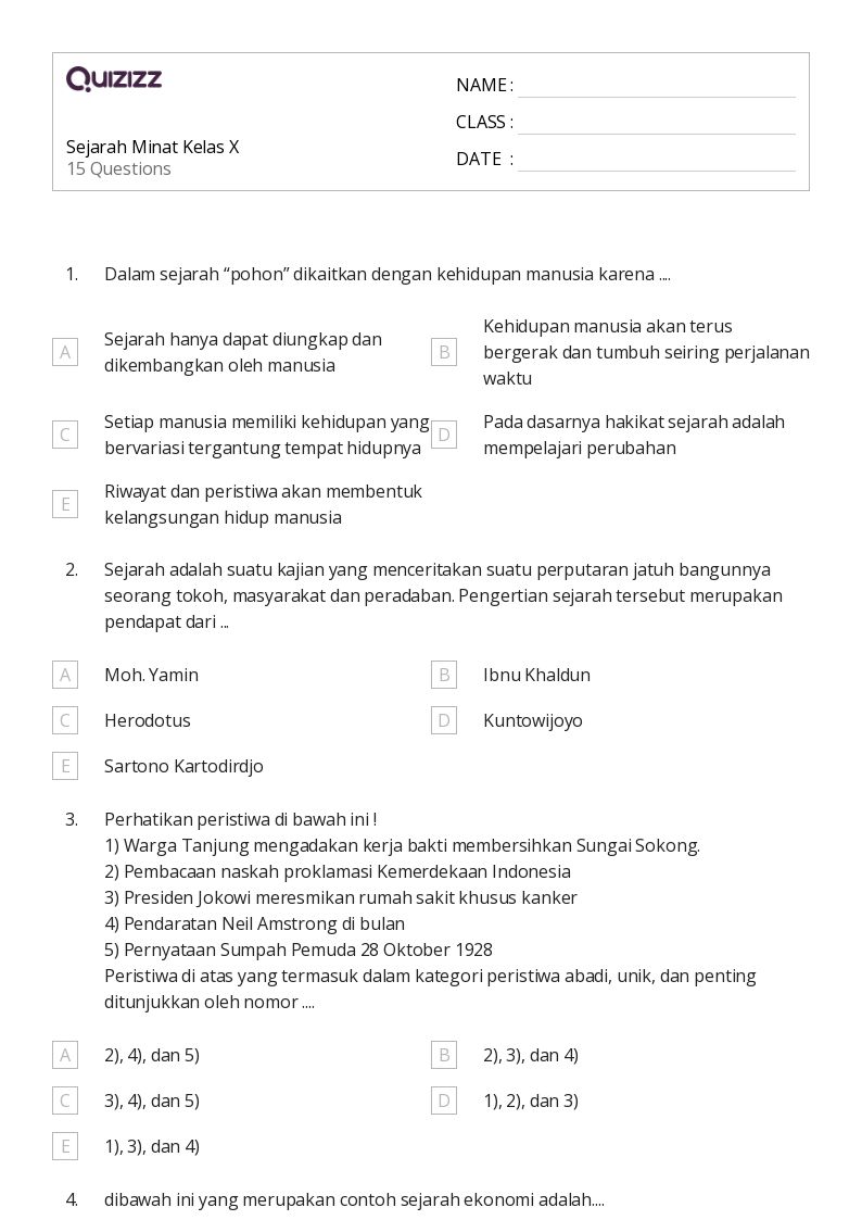 50 lembar kerja sejarah dunia modern untuk Kelas 10 di Quizizz