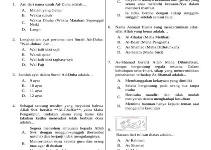 5 Bocoran Kunci Jawaban Ujian Sekolah Agama Islam Kelas 6 yang Wajib Diketahui