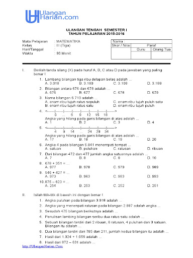 Soal Mtk Kelas 3 Sd Semester 1 Dalchaebi