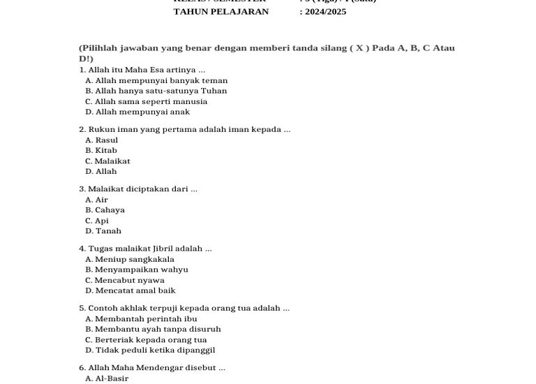 Ternyata Hanapi Bani Kunci Jawaban Soal Akidah Akhlak Kelas 3 Semester 1