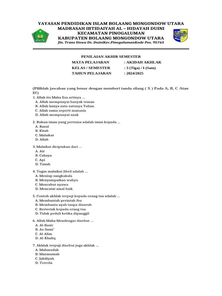Ternyata Hanapi Bani Kunci Jawaban Soal Akidah Akhlak Kelas 3 Semester 1