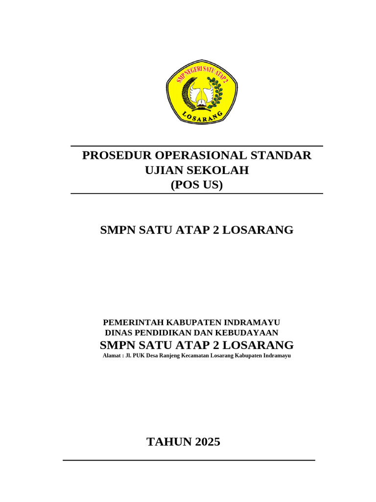 POS Ujian Sekolah SMPN 2 Losarang 2025 PDF POS Ujian Sekolah SMPN 2 Losarang 2025 PDF