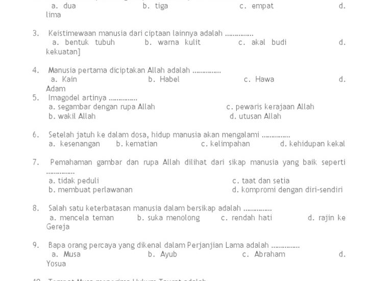 ujian sekolah agama kristen kelas 6