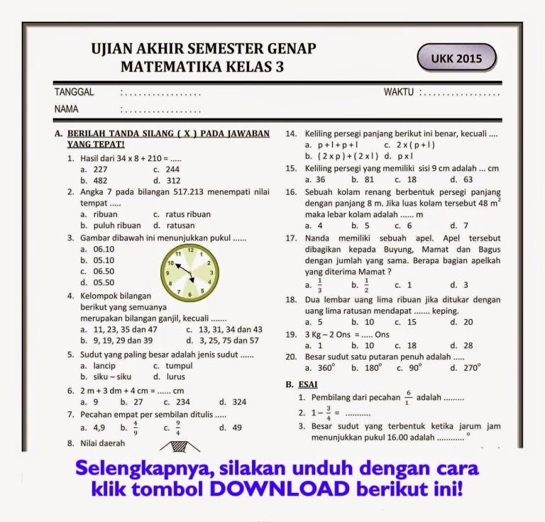 5 Contoh Soal Ulangan Kelas 2 Tema 3 Sub Tema 4 yang Wajib Dikuasai Anak