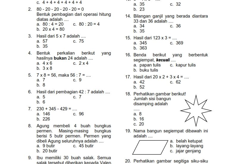 5 Contoh Soal Ulangan Kelas 4 SD Kurikulum 2013 yang Wajib Dikuasai agar Anak Tak Gagal Ujian