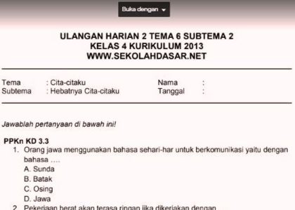 5 Contoh Soal Ulangan Kenaikkan Kelas K13 Kelas 4 Tema 6 yang Wajib Dikuasai Sebelum Terlambat