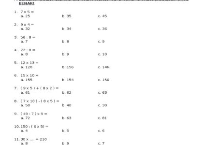 5 Contoh Soal Ulangan Matematika Kelas 4 Semester 2 yang Wajib Dikuasai Sebelum Ujian