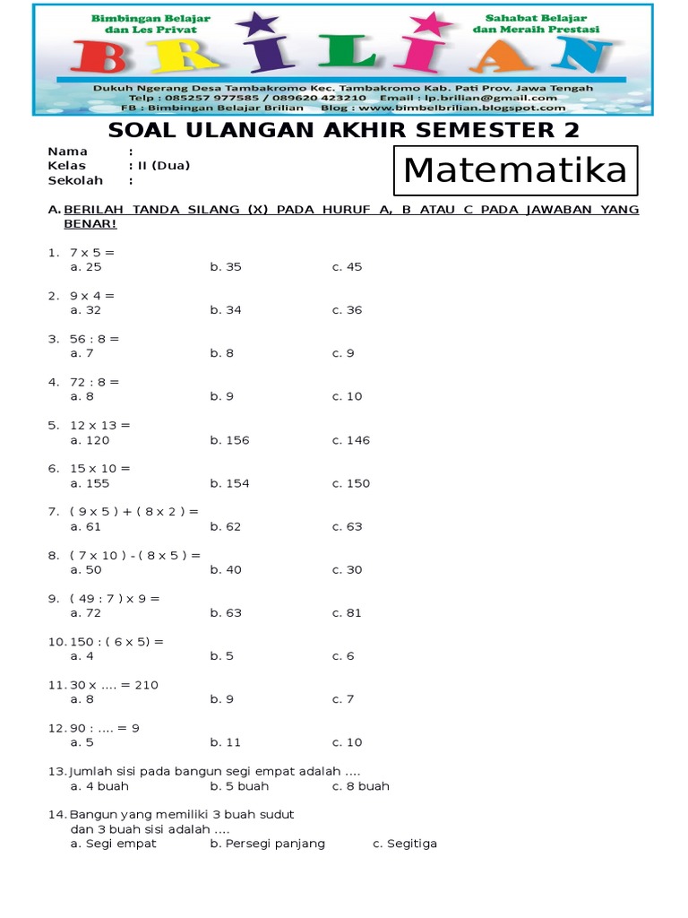 5 Contoh Soal Ulangan Matematika Kelas 4 Semester 2 yang Wajib Dikuasai Sebelum Ujian