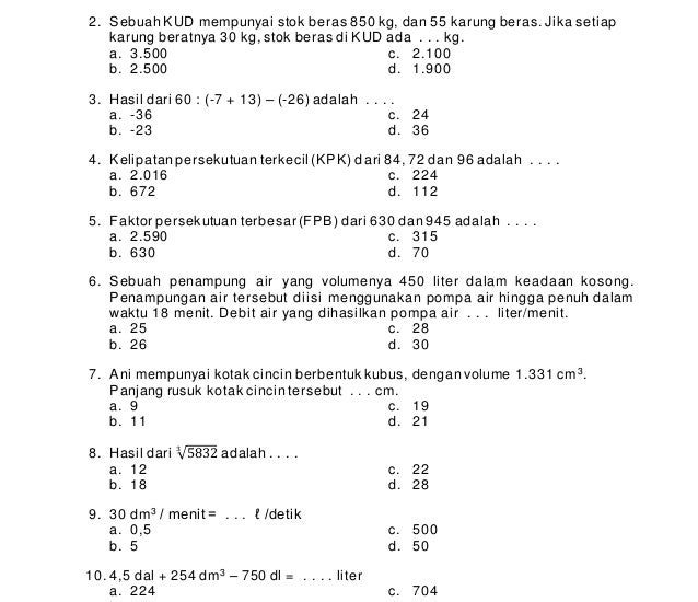 5 Soal Matematika Kelas 6 SD Semester 1 dan Kunci Jawaban Wajib Tahu Agar Tak Gagal Ujian