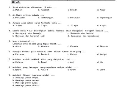 7 Contoh Soal Ulangan PAI Kelas 4 Sekolah Dasar Semester 1 Kurikulum Merdeka 2026 Wajib Tahu