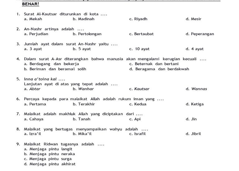 7 Contoh Soal Ulangan PAI Kelas 4 Sekolah Dasar Semester 1 Kurikulum Merdeka 2026 Wajib Tahu