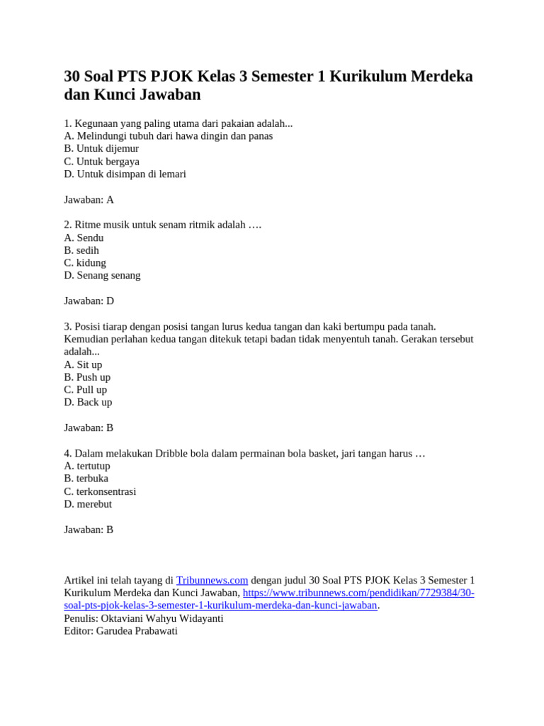Akhirnya Tersedia 7 Soal PAS Kelas 3 Semester 1 2021 yang Wajib Guru Tahu
