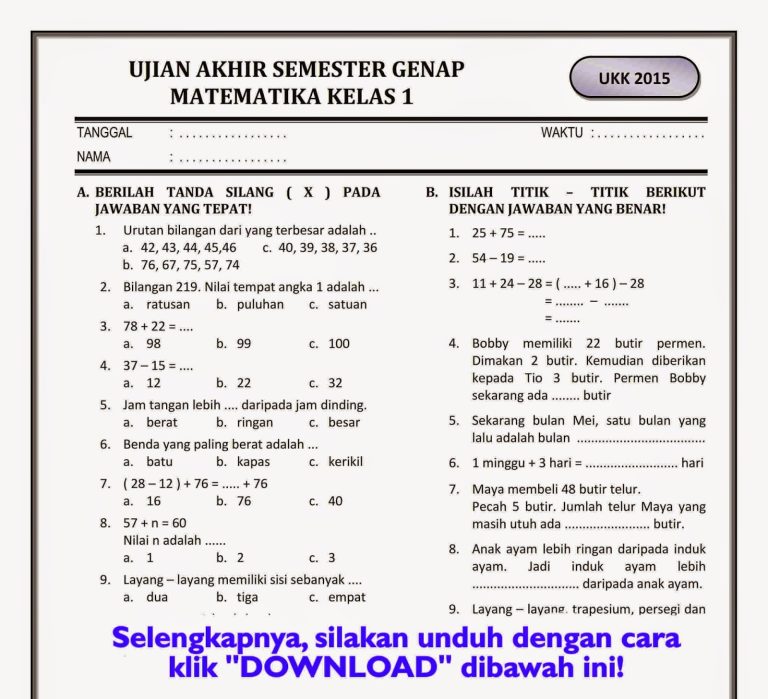 Wajib Tahu 7 Contoh Soal Ulangan Semester 1 Kelas 4 Kurikulum 2013 yang Sering Muncul