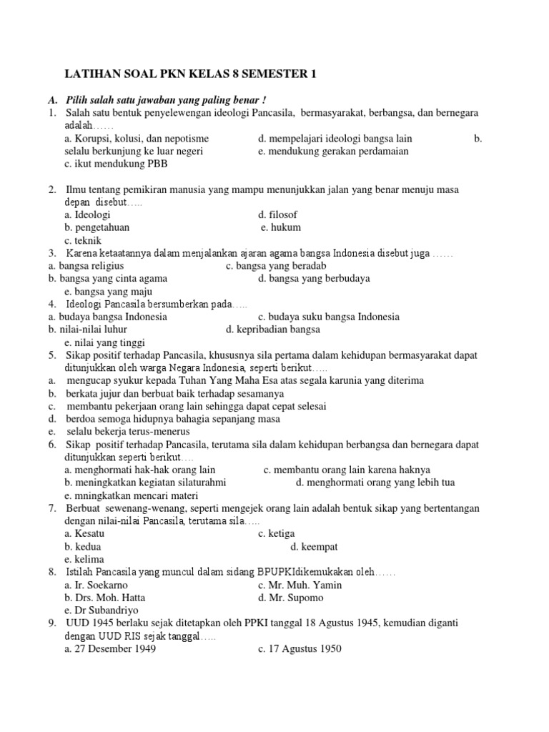 Latihan Soal PKN Kelas 8 Semester 1 PDF Ilmu Sosial Latihan Soal PKN Kelas 8 Semester 1 PDF Ilmu Sosial