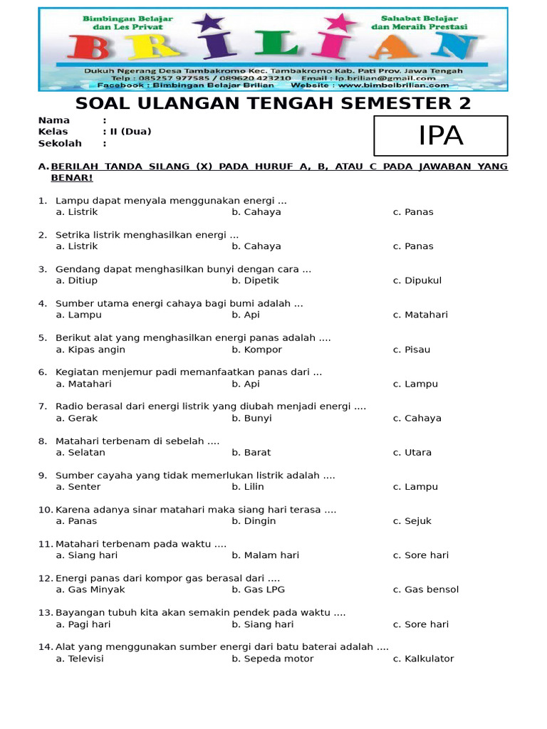 7 Contoh Soal IPA Kelas 2 SD Semester 2 yang Wajib Dikuasai Sebelum Ujian Akhir