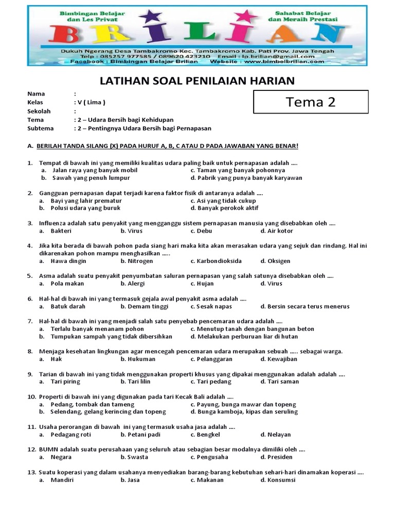 7 Contoh Soal Tema 2 Kelas 5 SD yang Sering Muncul di Ujian, Wajib Tahu Sebelum Terlambat