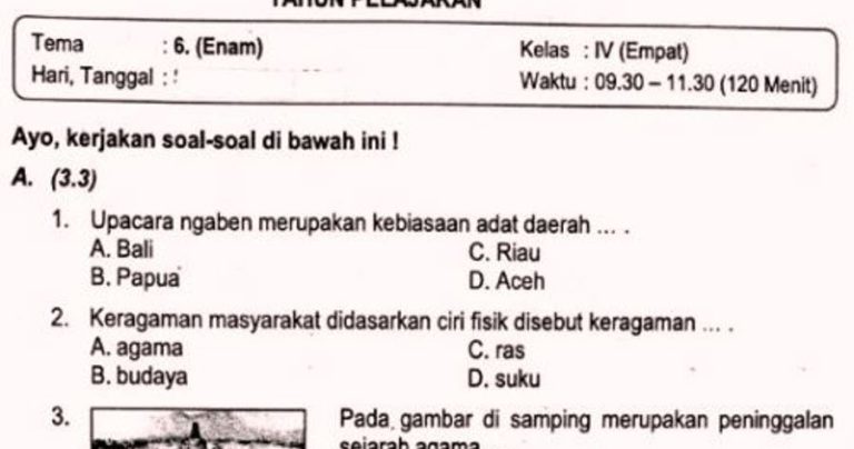 Inilah 15 Contoh Soal Ulangan Kenaikan Kelas K13 Kelas 4 Tema 6 yang Wajib Dikuasai Sebelum Ujian Akhir