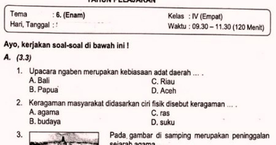 Inilah 15 Contoh Soal Ulangan Kenaikan Kelas K13 Kelas 4 Tema 6 yang Wajib Dikuasai Sebelum Ujian Akhir