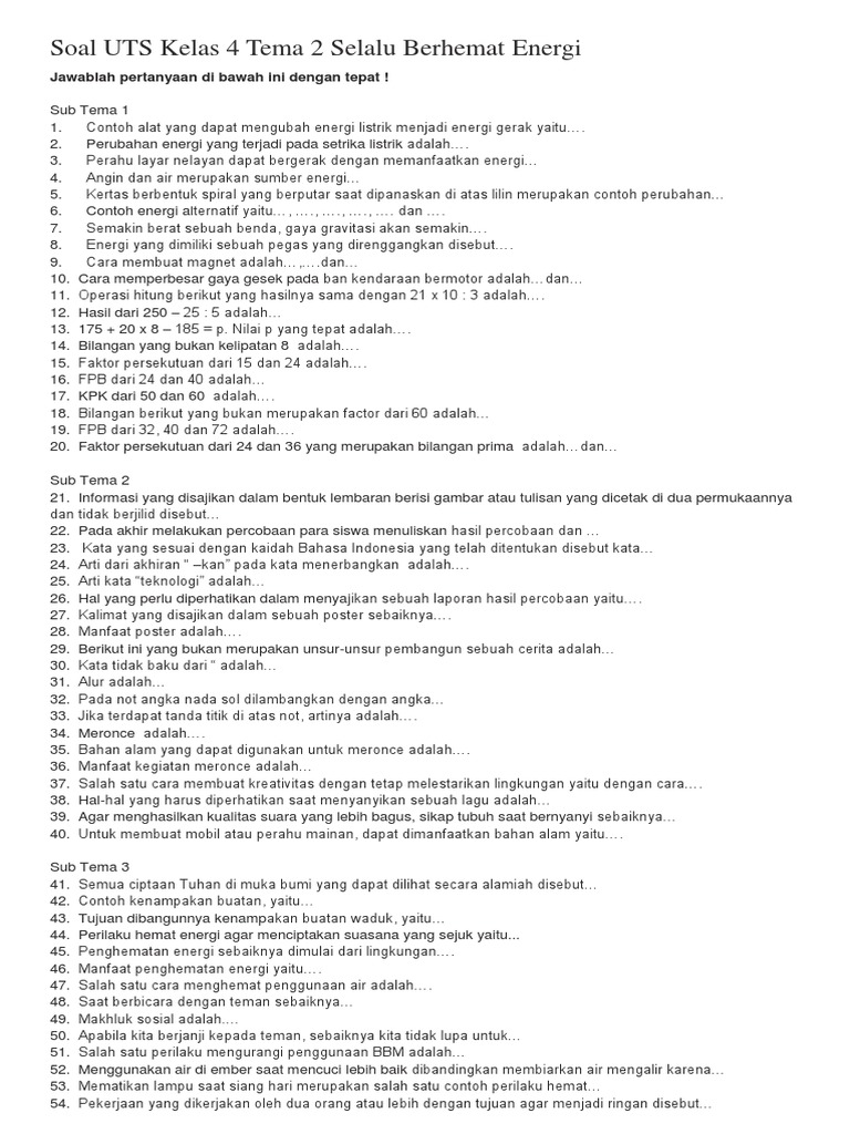 Rahasia 5 Tips contoh soal tema 2 selalu berhemat energi kelas 4 dari 8 contoh energi