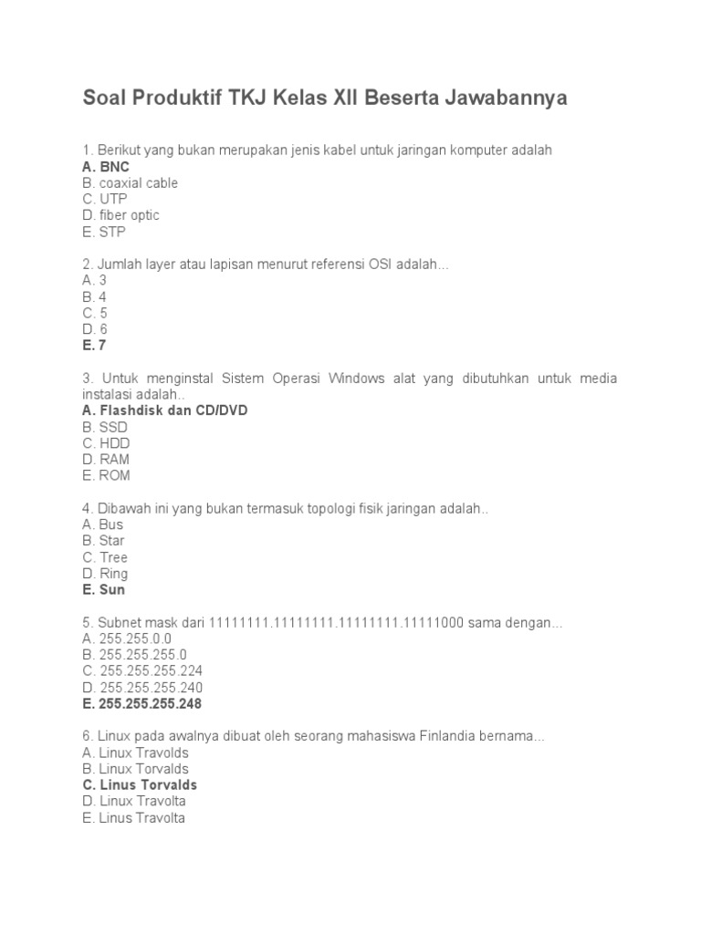 Terbukti! 7 contoh soal tkj kelas 12 semester 1 yang Bikin Nilai Naik Sekarang