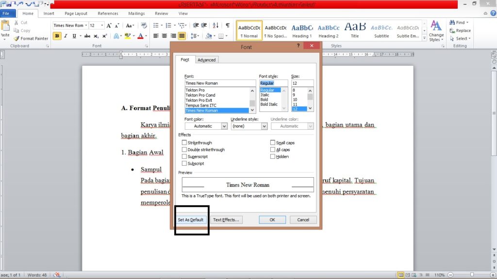 font word berubah bjadi simsun