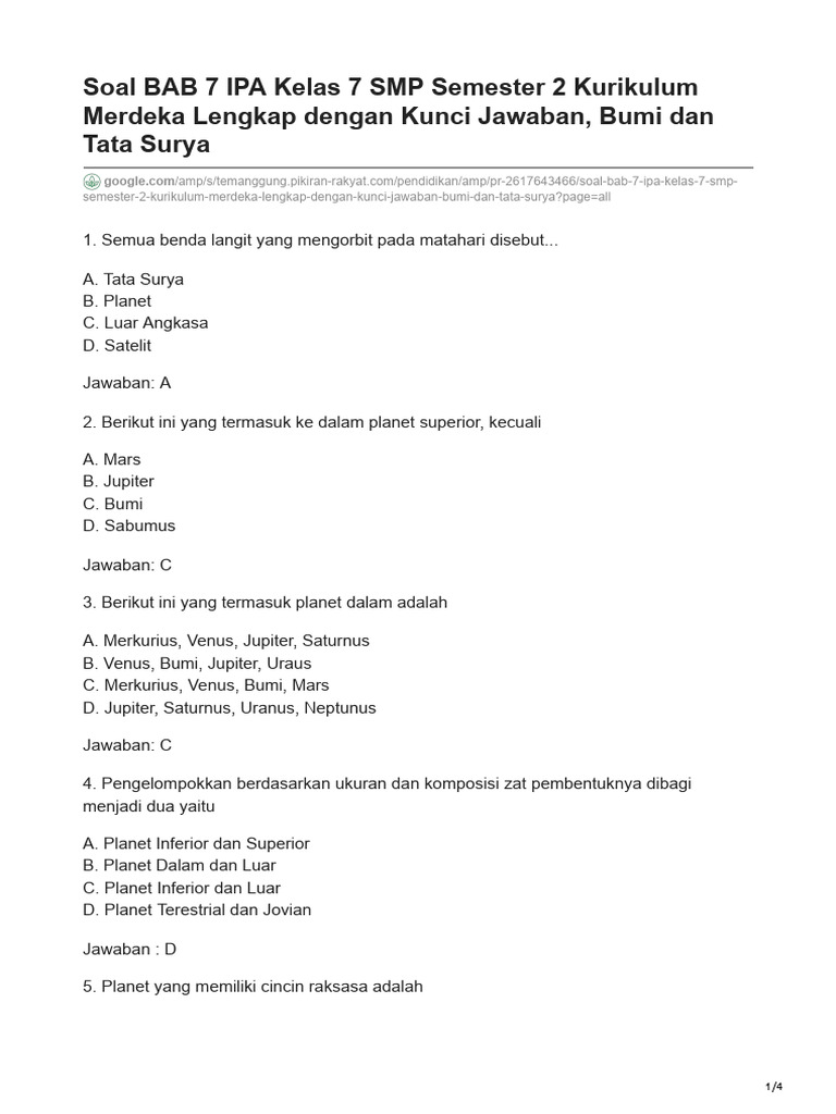 7 Contoh Soal IPA Kelas 7 Semester 2 dan Kunci Jawaban yang Wajib Tahu Sebelum Ujian!