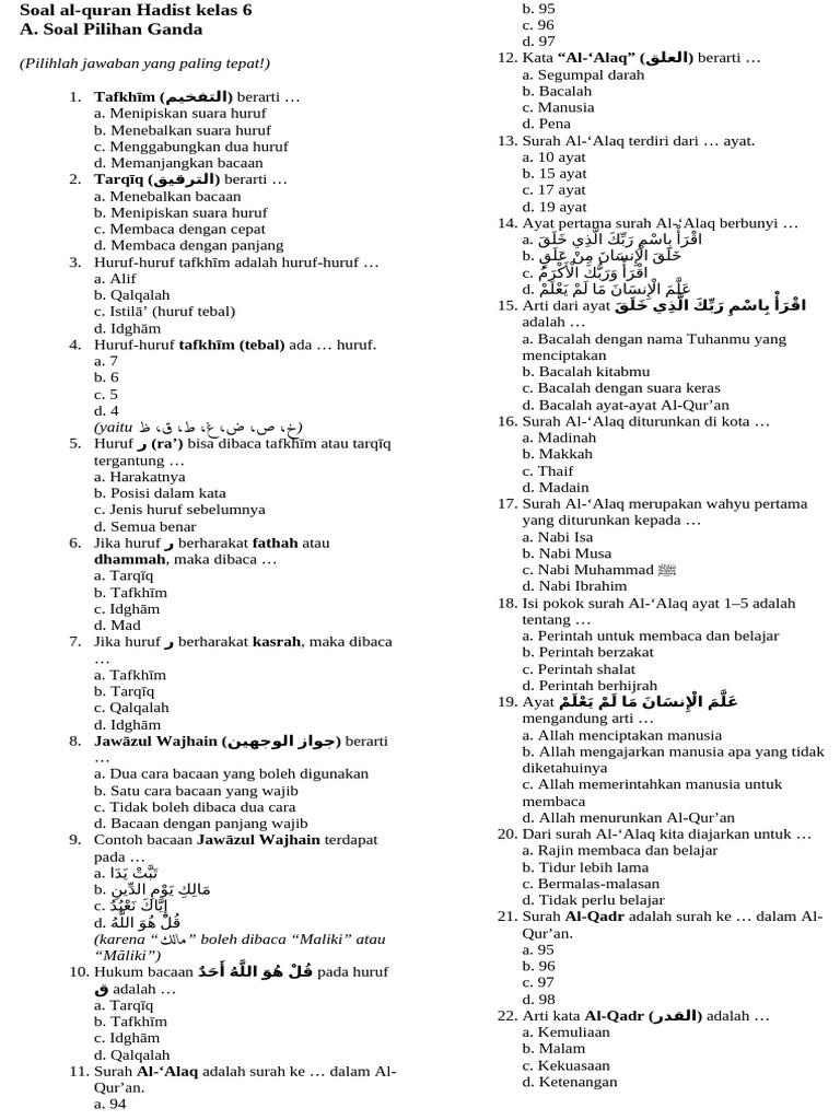 Rahasia Lulus Nilai Sempurna dengan Soal Baca Tulis Quran MI Kelas 6 Semester 2